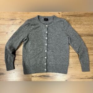 Quince Women Mongolian Cashmere Cardigan Sweater Heather Gray Sleeved Top Medium